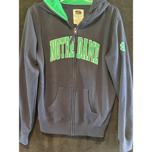 Stadium Athletics Notre Dame Hoodie Full Zip‎ Green Accent Mens Size M - Picture 1 of 7